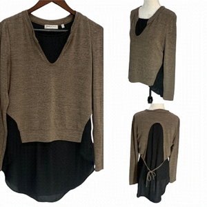 𝅺patrizia Luca Italy Layered Long Sleeve Sweater Brown/Black Size S